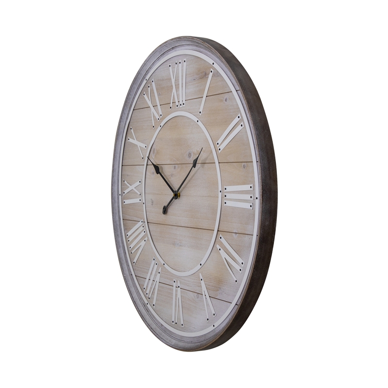 Yosemite Home Decor Rustic Age Wood Wall Clock in Natural Brown and White Finish