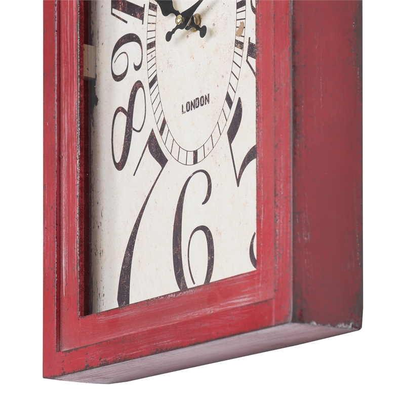 Yosemite Home Decor Waverly Wood Wall Clock in Distressed Red and White Finish