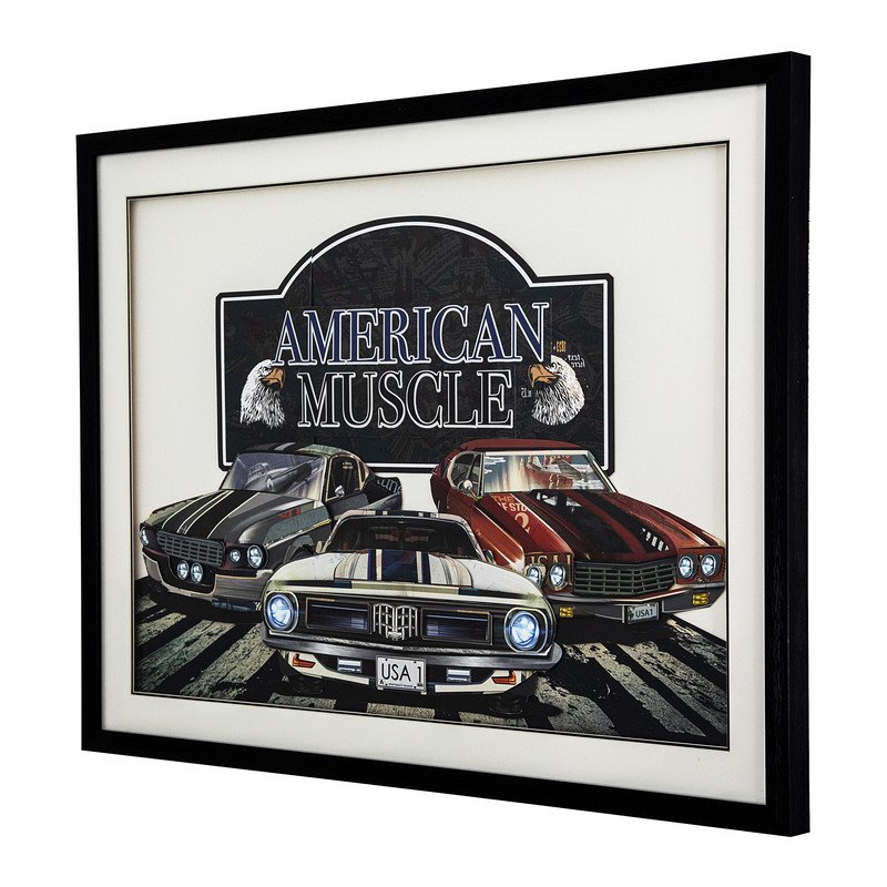 Yosemite Home Decor 'American Muscle' 3D Collage Glass Wall Art in Multi-Color