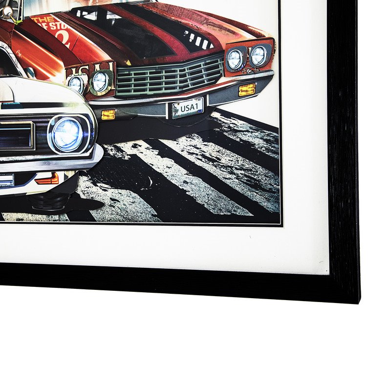 Yosemite Home Decor 'American Muscle' 3D Collage Glass Wall Art in Multi-Color