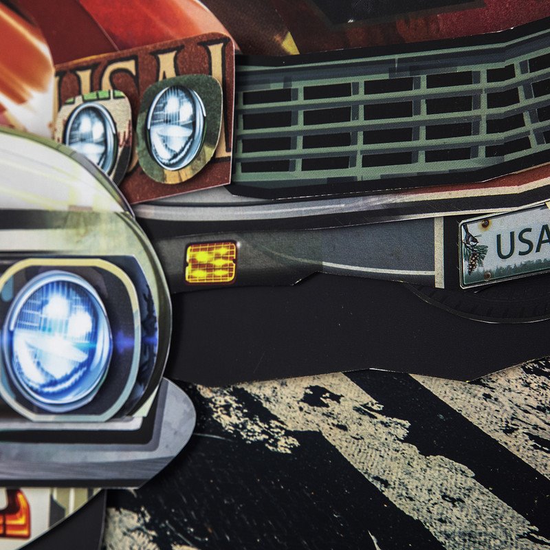 Yosemite Home Decor 'American Muscle' 3D Collage Glass Wall Art in Multi-Color