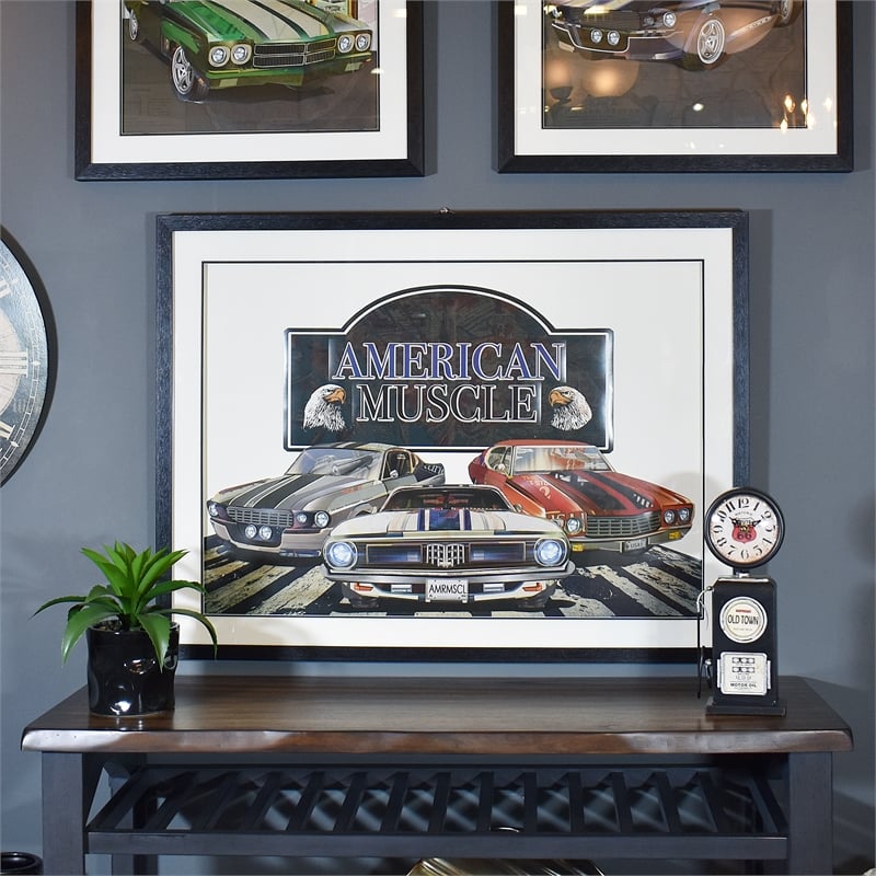 Yosemite Home Decor 'American Muscle' 3D Collage Glass Wall Art in Multi-Color