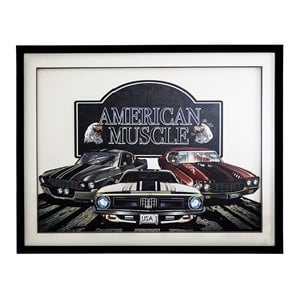 Yosemite Home Decor 'American Muscle' 3D Collage Glass Wall Art in Multi-Color