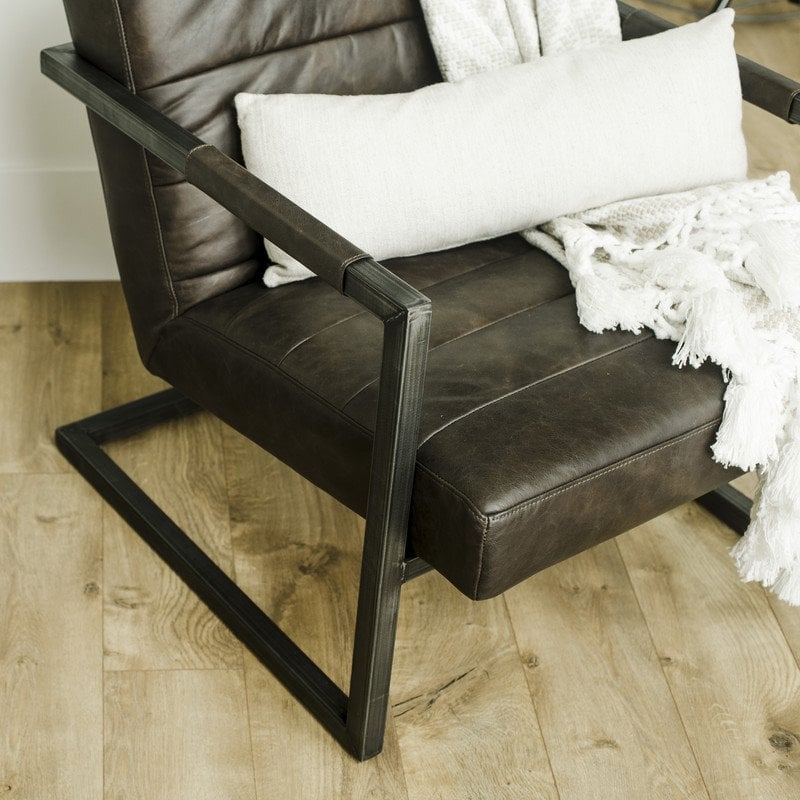 Yosemite Home Decor Emmalee Loft Leather/Cast Iron Accent Chair in Dark Brown