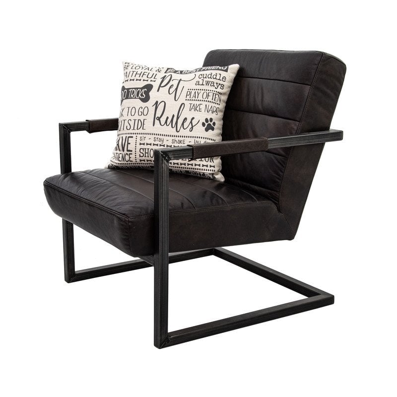 Yosemite Home Decor Emmalee Loft Leather/Cast Iron Accent Chair in Dark Brown