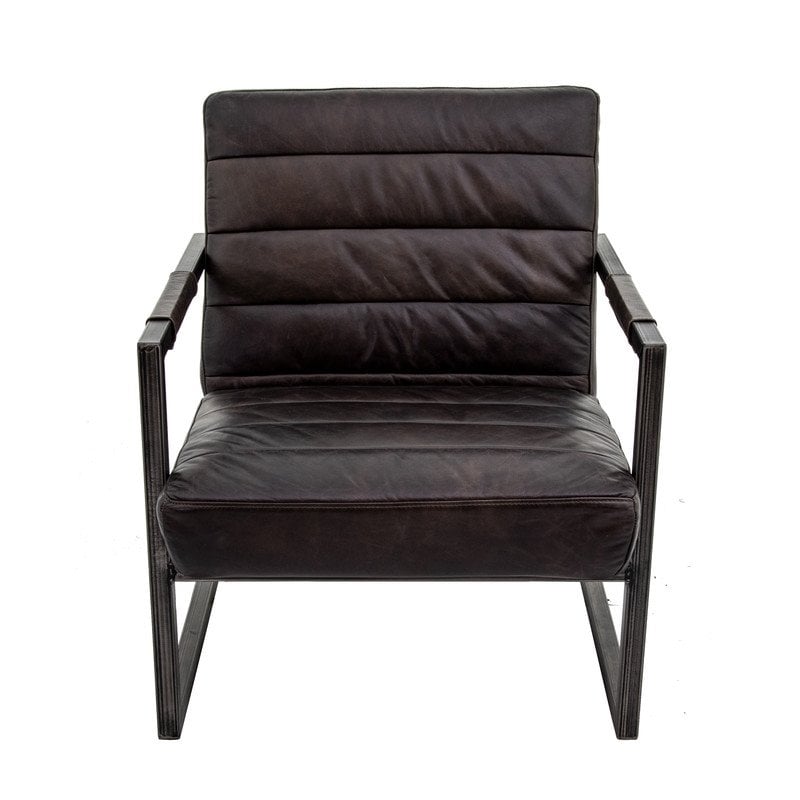 Yosemite Home Decor Emmalee Loft Leather/Cast Iron Accent Chair in Dark Brown