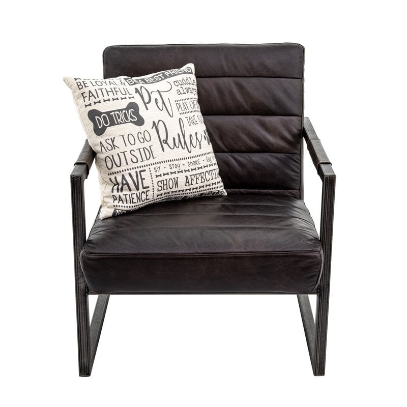 Yosemite Home Decor Emmalee Loft Leather/Cast Iron Accent Chair in Dark Brown