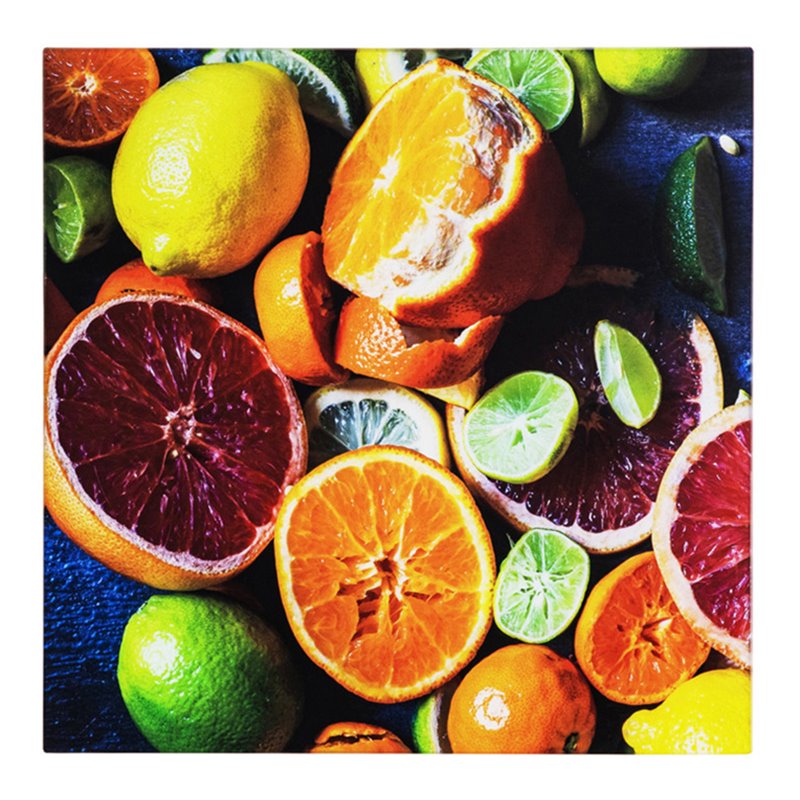Yosemite Home Decor 'Citrus Feast' Glass/Wood Photo in Multi-Color