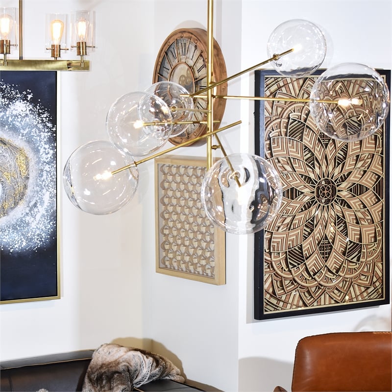 Yosemite Home Decor Klare 6-Light Glass Sputnik Chandelier in Antique Brass