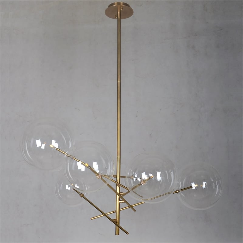 Yosemite Home Decor Klare 6-Light Glass Sputnik Chandelier in Antique Brass