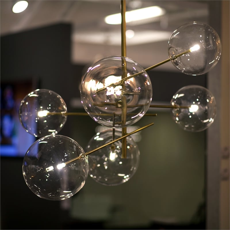 Yosemite Home Decor Klare 6-Light Glass Sputnik Chandelier in Antique Brass