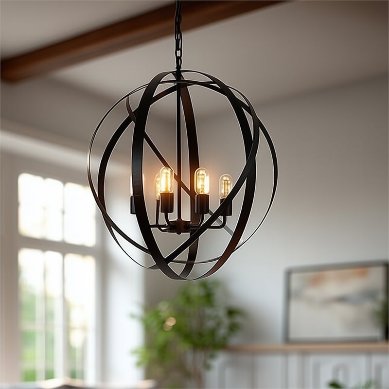 Yosemite Home Decor Tira 6-Light Metal Orb Chandelier in Matte Black