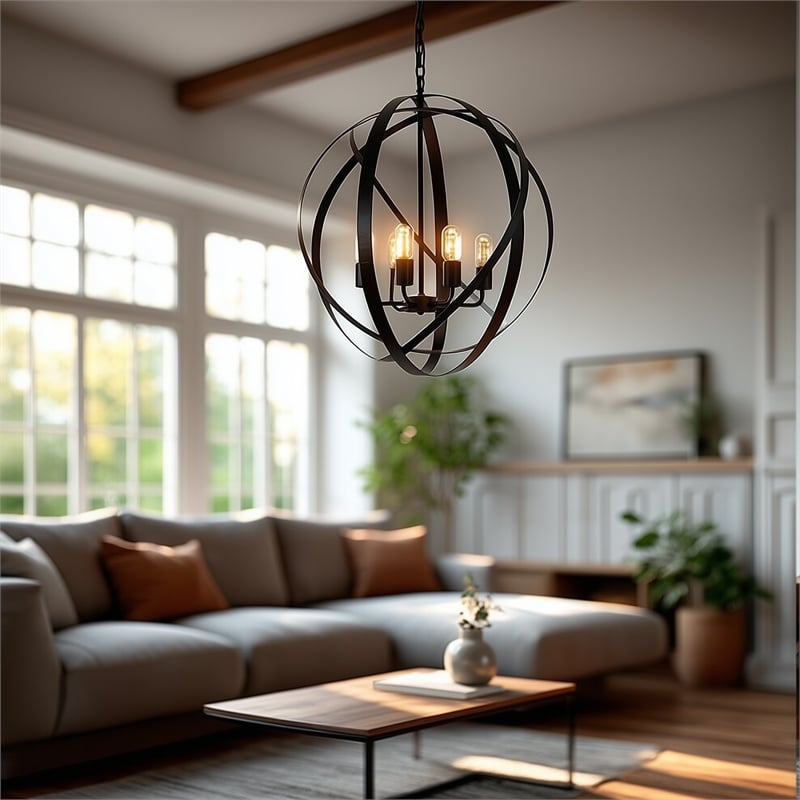 Yosemite Home Decor Tira 6-Light Metal Orb Chandelier in Matte Black