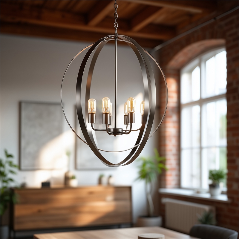 Yosemite Home Decor Tira 6-Light Metal Orb Chandelier in Satin Nickel