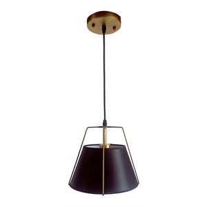 Yosemite Home Decor Mira 1-Light Fabric Pendant with Black Shade in Matte Gold