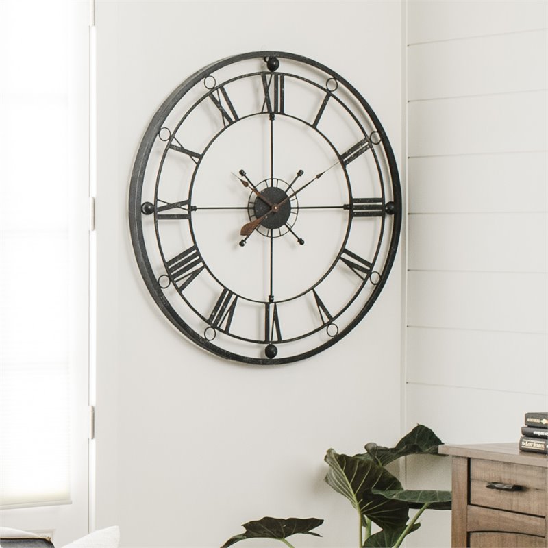 Yosemite Home Decor Transitional Metal Tower Wall Clock in Black