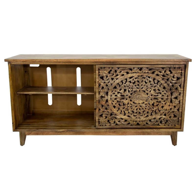Yosemite Home Decor Gracia Large Mango and Solid Acacia Wood Cabinet in Brown