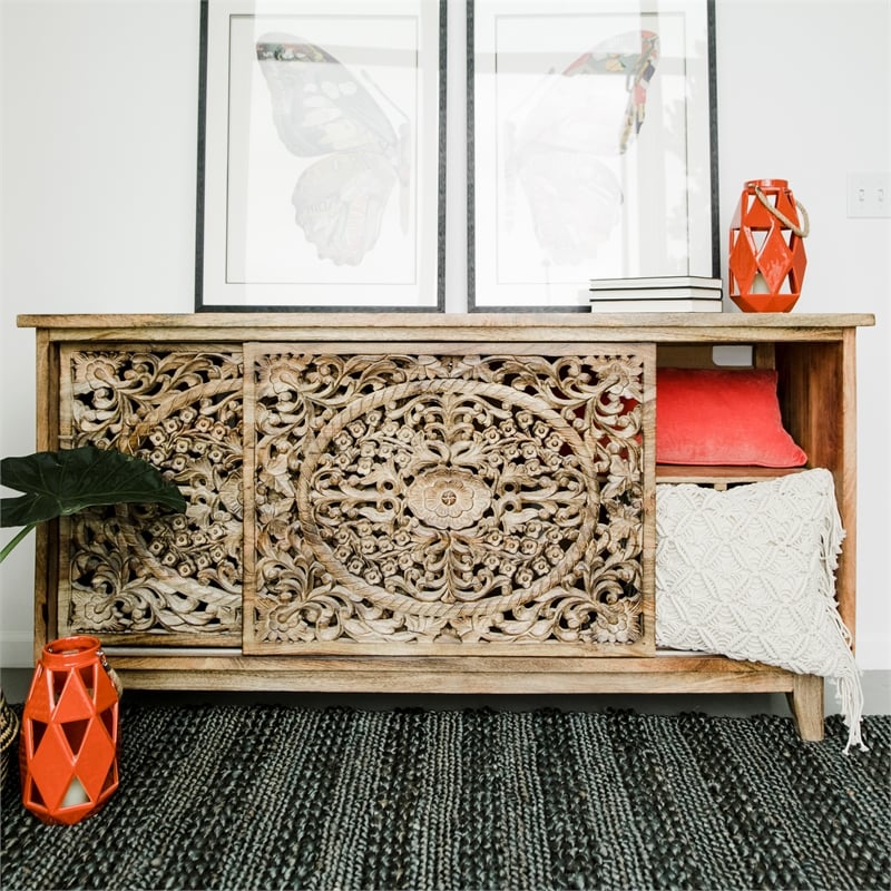 Yosemite Home Decor Gracia Large Mango and Solid Acacia Wood Cabinet in Brown