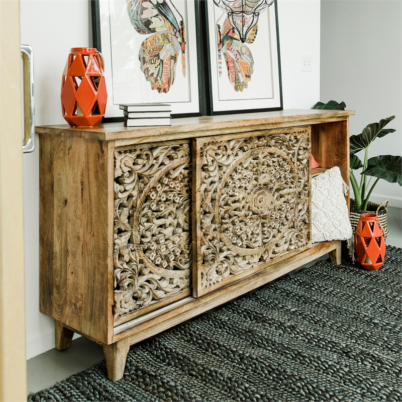 Yosemite Home Decor Gracia Large Mango and Solid Acacia Wood Cabinet in Brown