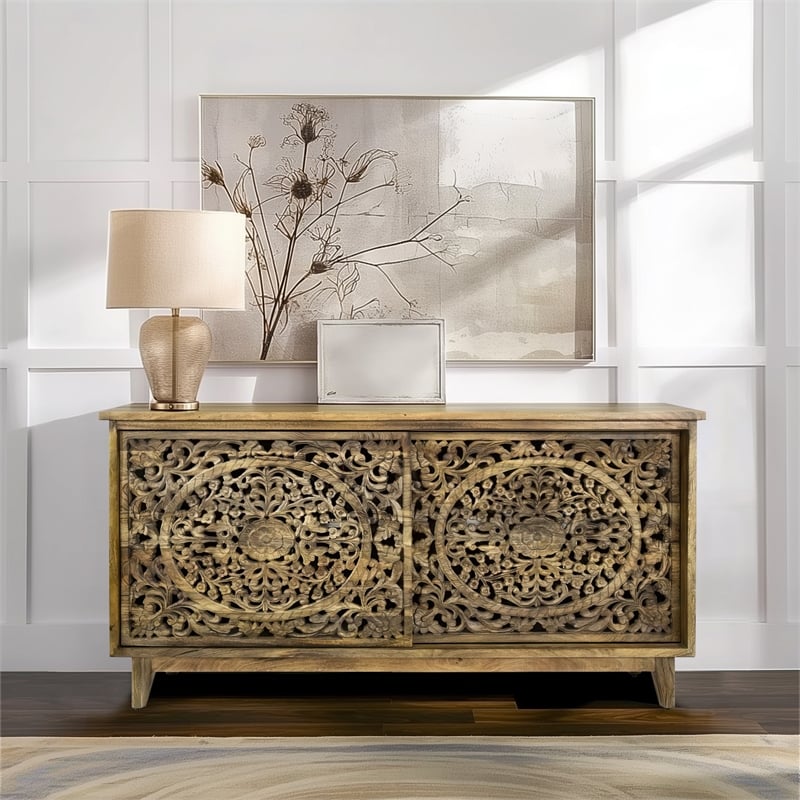 Yosemite Home Decor Gracia Large Mango and Solid Acacia Wood Cabinet in Brown