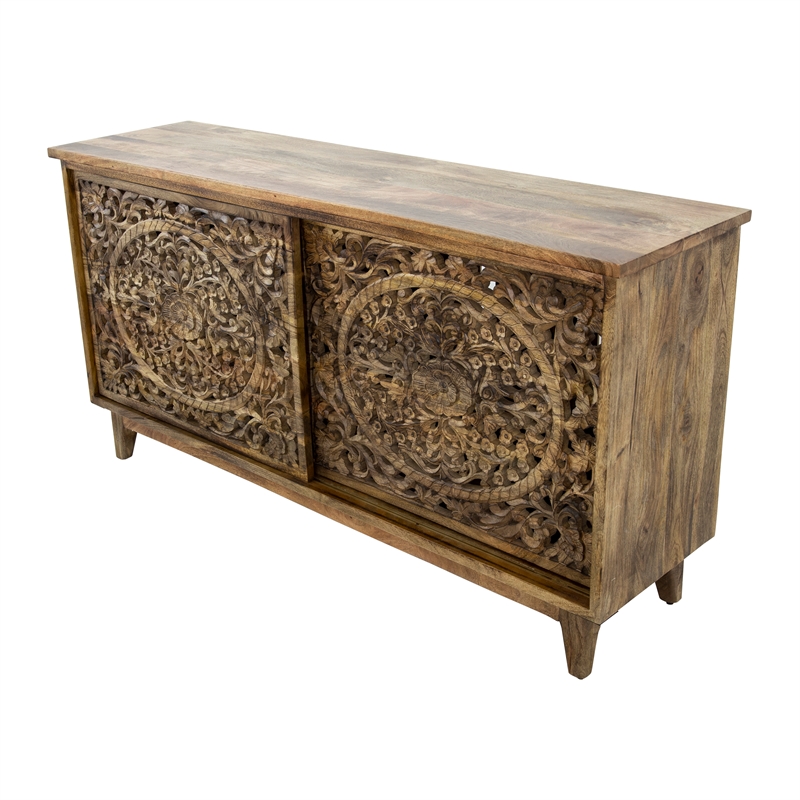 Yosemite Home Decor Gracia Large Mango and Solid Acacia Wood Cabinet in Brown