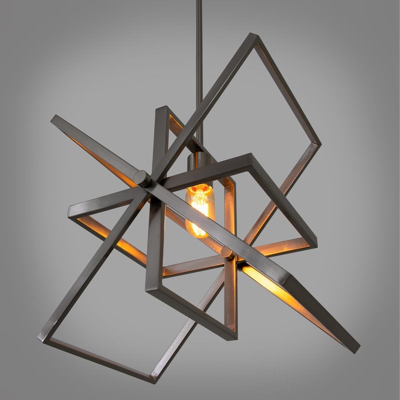 Yosemite Home Decor Aquarius 1-Light Geometric Metal Pendant in Matte Black