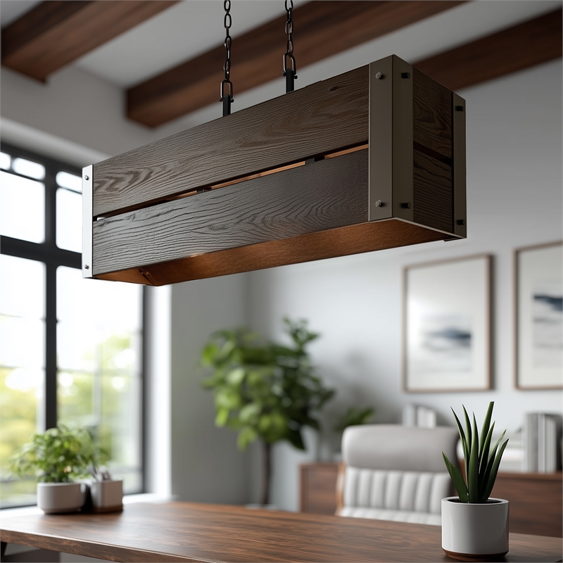 Yosemite Home Decor Corbin 4-Light Metal/Dark Stained Wood Chandelier in Brown