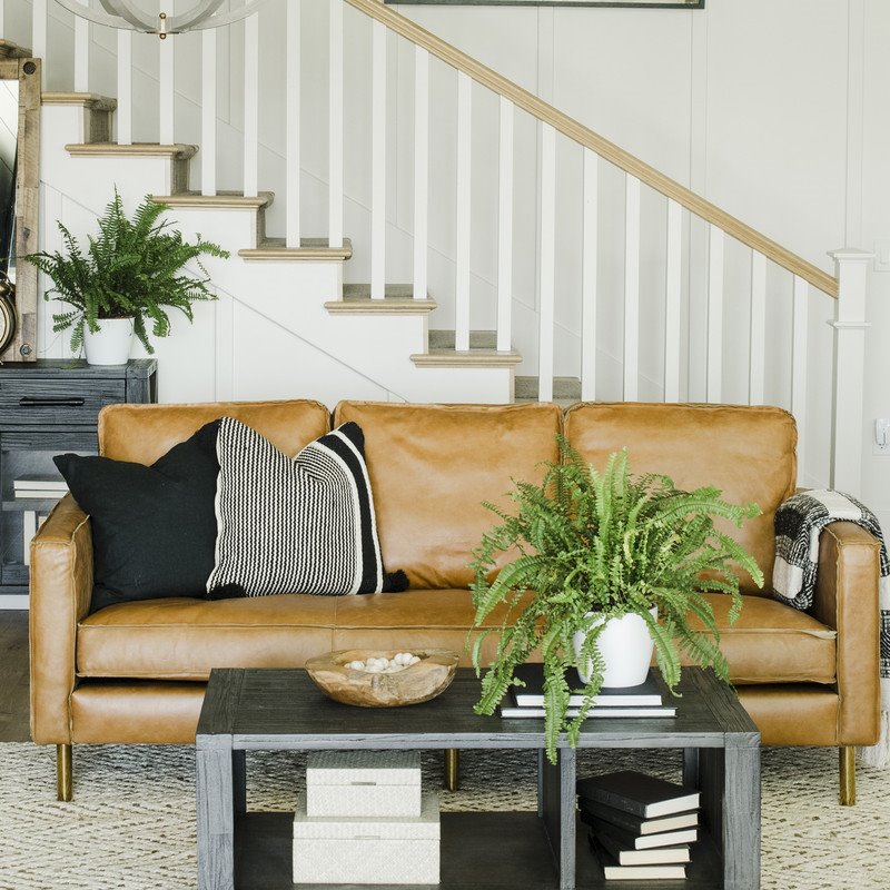 Yosemite Home Decor Weston 3-Seat Leather Sofa in Amber Brown
