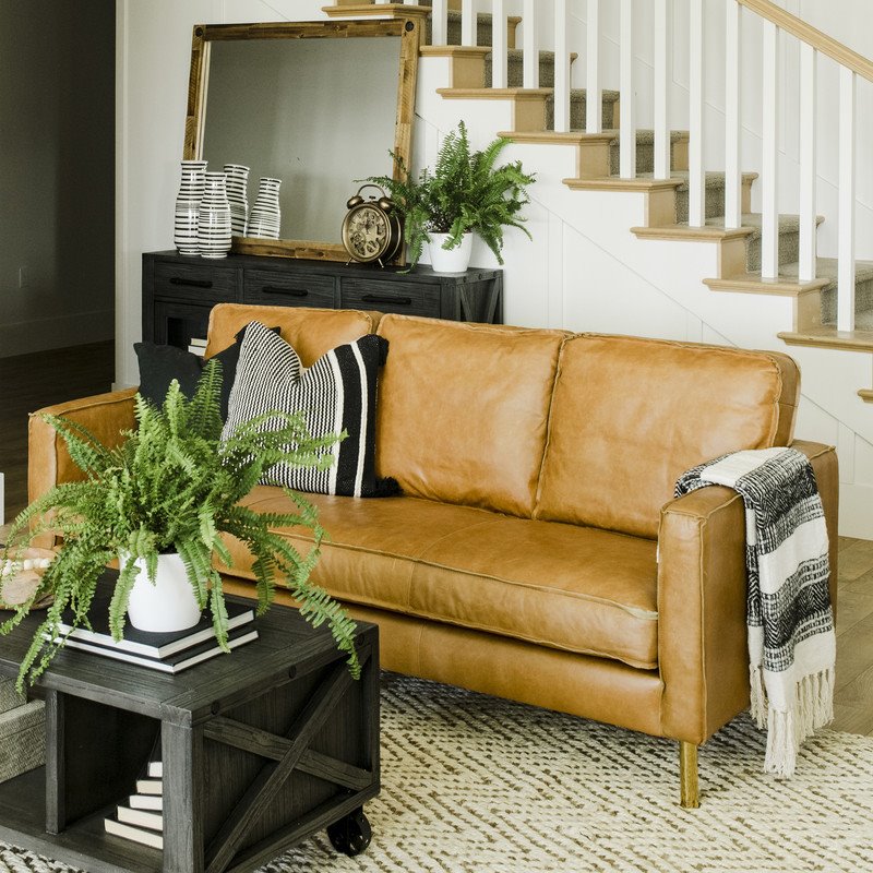 Yosemite Home Decor Weston 3-Seat Leather Sofa in Amber Brown