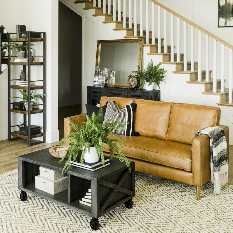 Yosemite Home Decor Weston 3-Seat Leather Sofa in Amber Brown