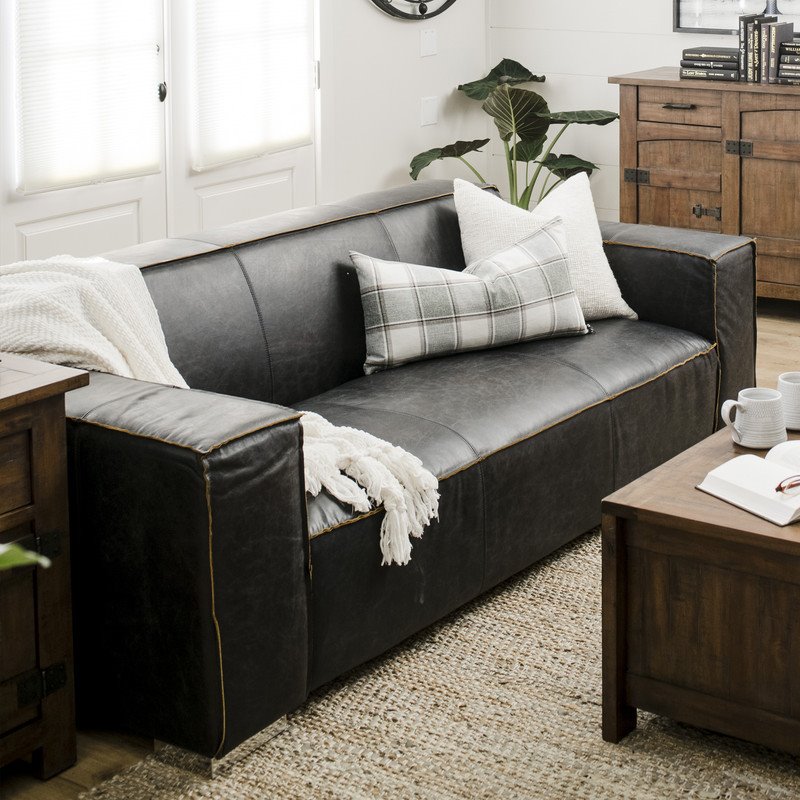 Yosemite Home Decor Donovan 3-Seat Leather Sofa in Dark Coffee