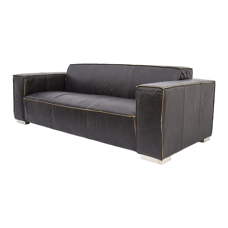 Yosemite Home Decor Donovan 3-Seat Leather Sofa in Dark Coffee