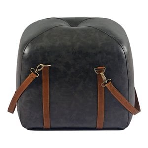 Yosemite Home Decor Amel Transitional Leather Ottoman Pouf in Black