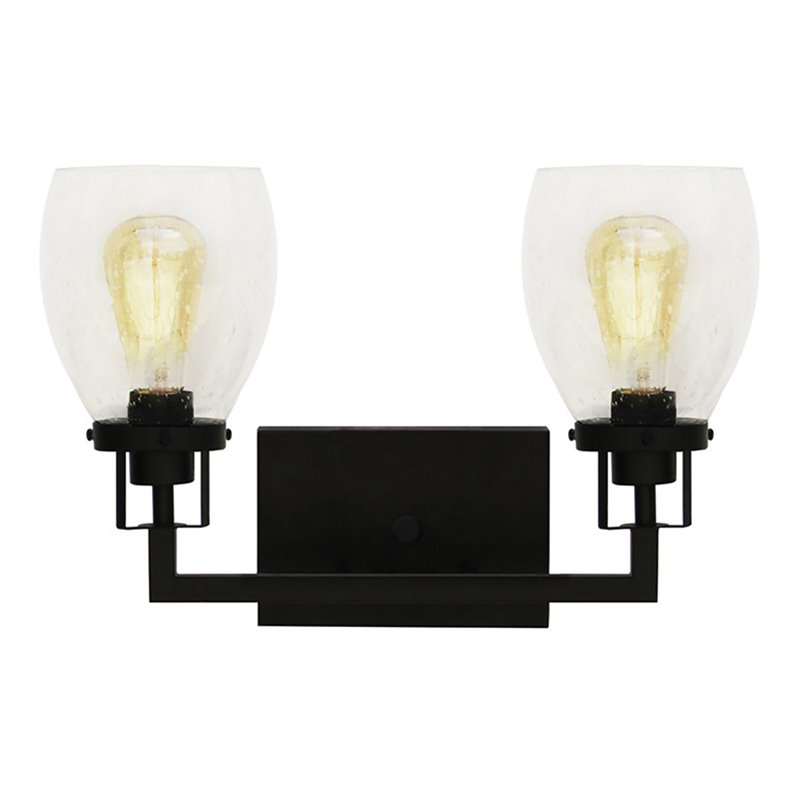 Yosemite Home Decor Jordan 2-Light Metal/Glass Vanity Light in Clear/Matte Black