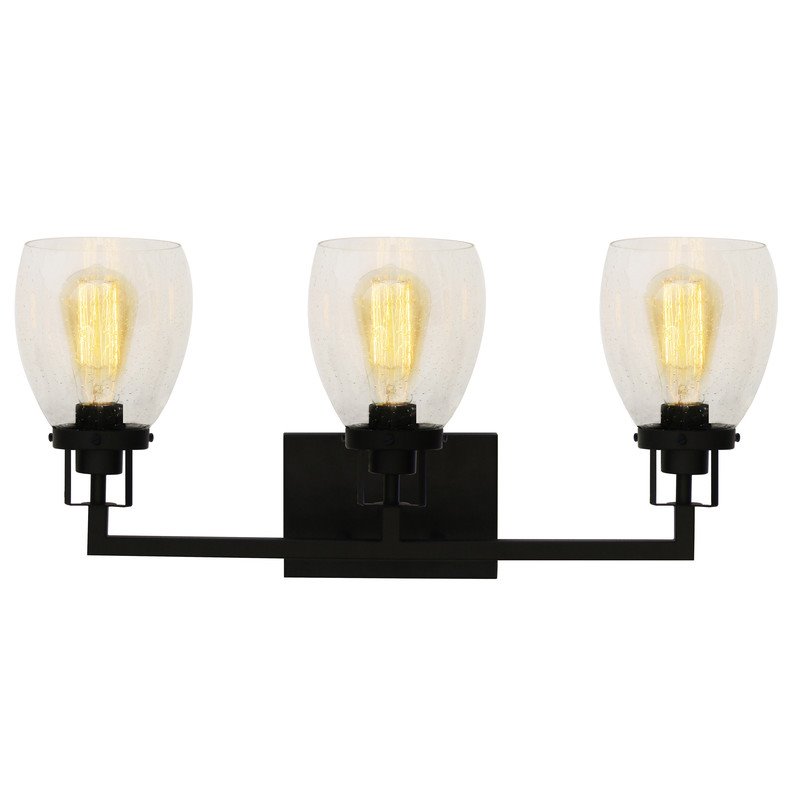 Yosemite Home Decor Jordan 3-Light Metal/Glass Vanity Light in Clear/Matte Black