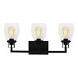 Yosemite Home Decor Jordan 3-Light Metal/Glass Vanity Light in Clear/Matte Black