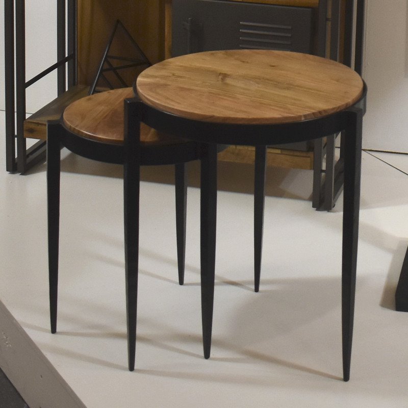 Yosemite Home Decor Raju Wood/Iron Nesting Tables in Multi-Color