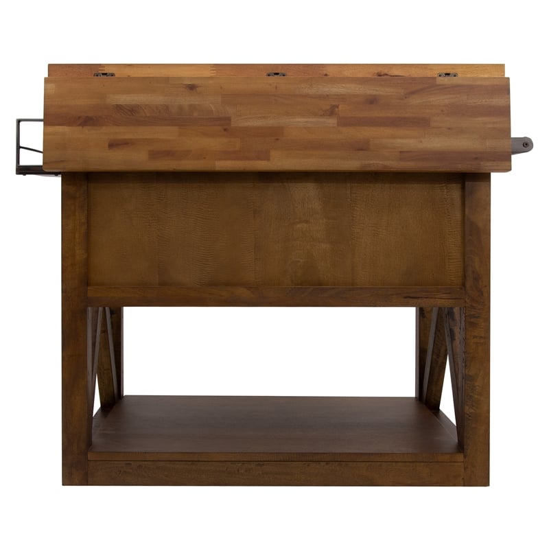 Yosemite Home Decor Wood Kitchen Island with Butcher Block Top in Brown