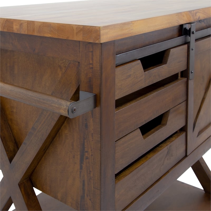 Yosemite Home Decor Wood Kitchen Island with Butcher Block Top in Brown