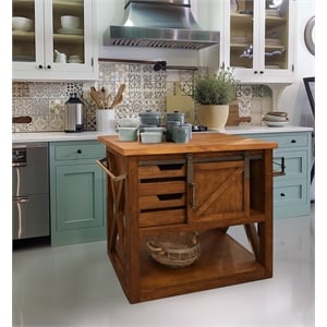 Yosemite Home Decor Wood Kitchen Island with Butcher Block Top in Brown