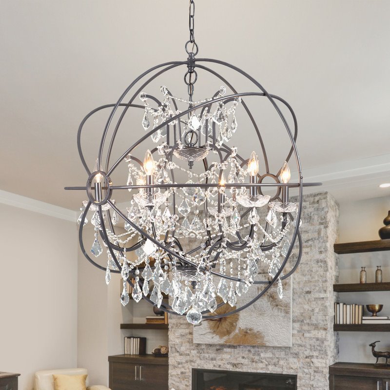 Yosemite Home Decor Contessa 6-Light Metal Chandelier in Matte Black