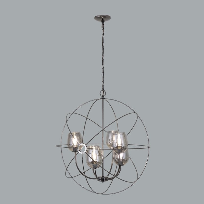 Yosemite Home Decor Orbs 6-Light Metal/Glass Cristobal Chandelier in Black/Smoke