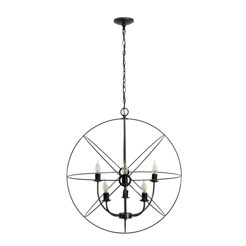 Yosemite Home Decor Orbs 6-Light Metal/Glass Cristobal Chandelier in Black/Smoke