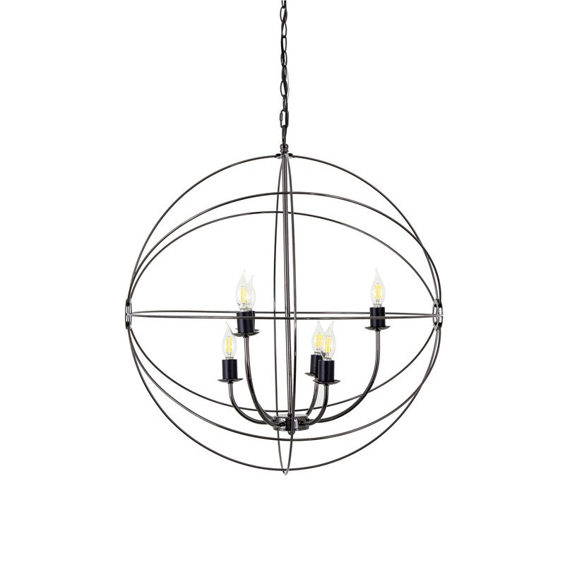 Yosemite Home Decor Orbs 6-Light Metal/Glass Cristobal Chandelier in Black/Smoke
