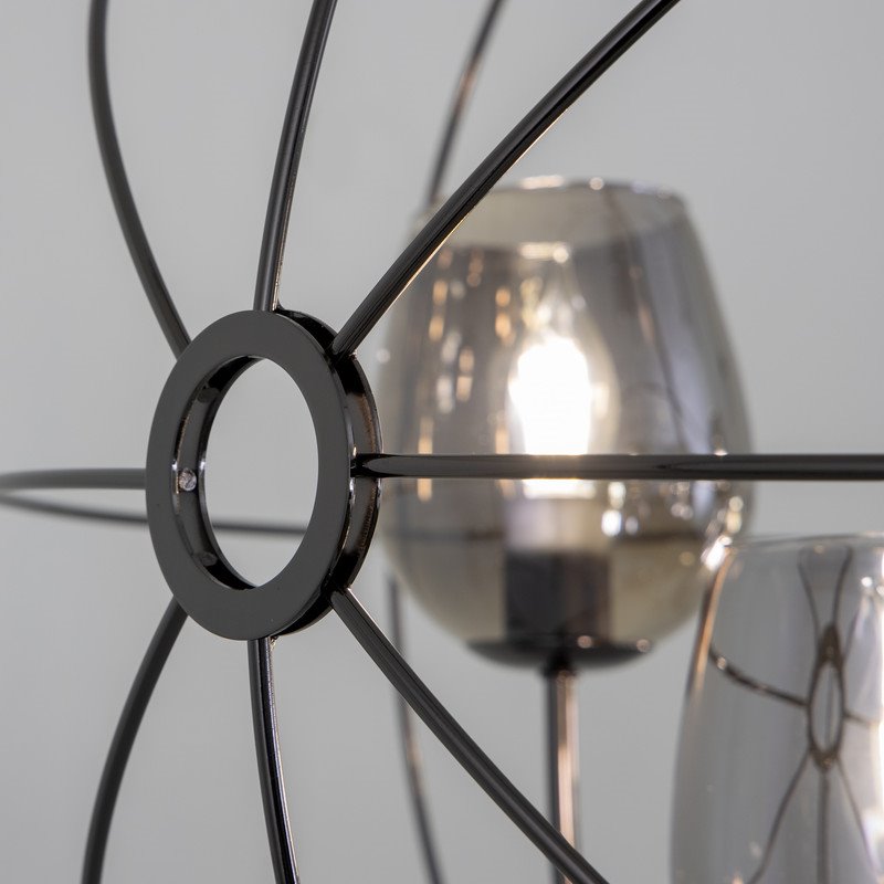 Yosemite Home Decor Orbs 6-Light Metal/Glass Cristobal Chandelier in Black/Smoke