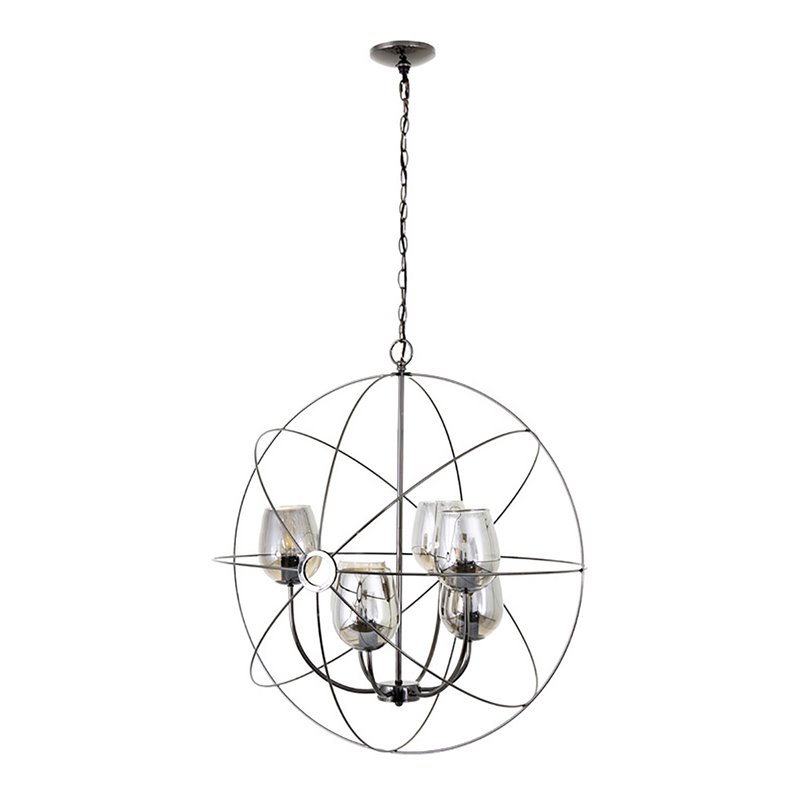 Yosemite Home Decor Orbs 6-Light Metal/Glass Cristobal Chandelier in Black/Smoke