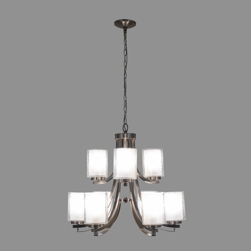 Yosemite Home Decor 9-Light Metal Chandelier with Frosted Glass Shade in Nickel
