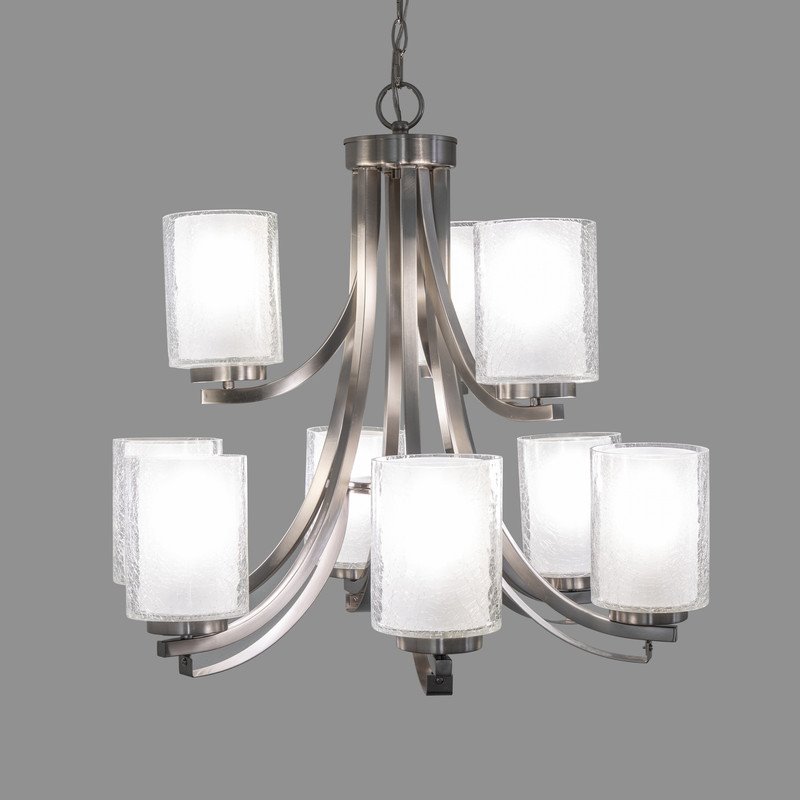 Yosemite Home Decor 9-Light Metal Chandelier with Frosted Glass Shade in Nickel