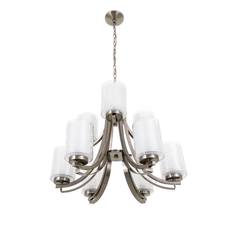 Yosemite Home Decor 9-Light Metal Chandelier with Frosted Glass Shade in Nickel