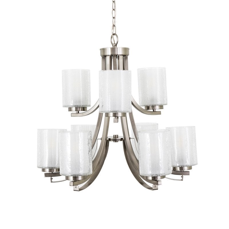 Yosemite Home Decor 9-Light Metal Chandelier with Frosted Glass Shade in Nickel